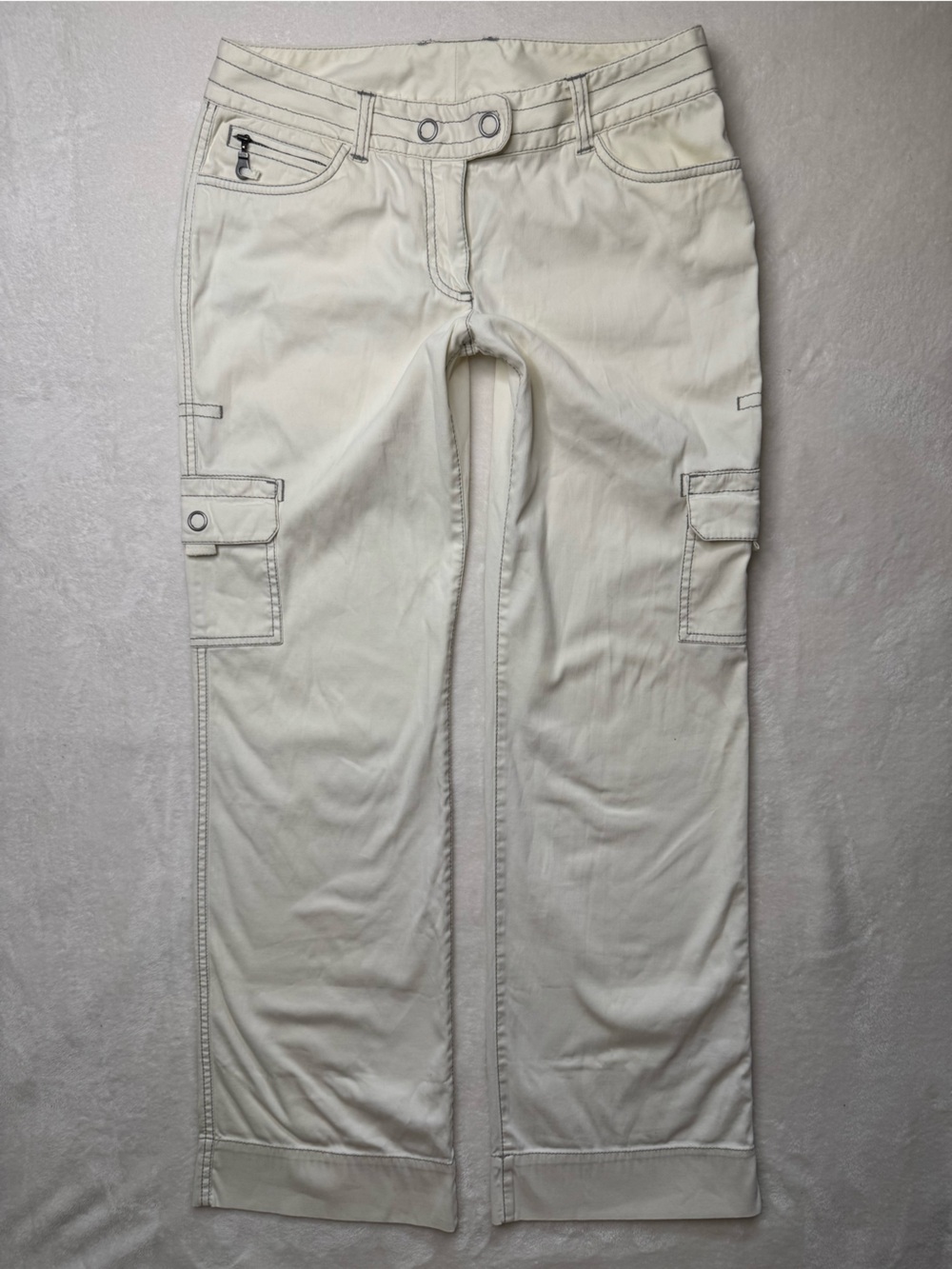 Ann Taylor LOFT Wide Leg Low Rise Cargo Pants in Off-White Corduroy Sz 2